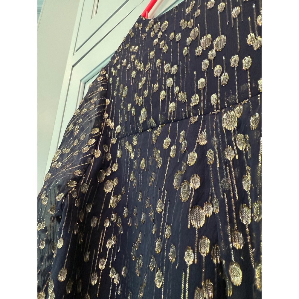 Sail to Sable STS Navy Gold Metallic Blouse Smocked Poet Cuff S heritage silk - Picture 8 of 9